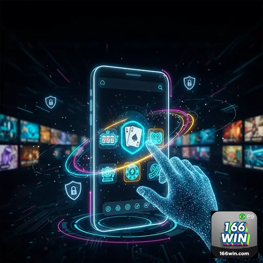 Imagem da interface do app 166win, plataforma de apostas, destacando recursos do site 166win.